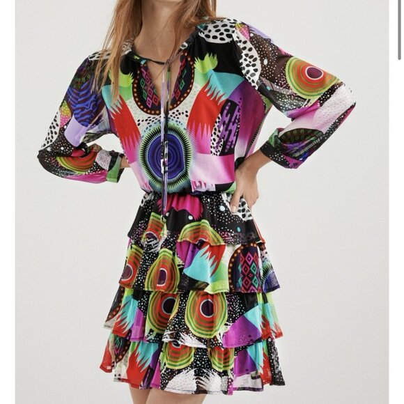 Desigual + M. Christian Lacroix Mesh Layered Dress Artsy Print - Picture 1 of 11